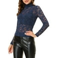 thumbnail image 4 of INSPIRE CHIC Haut Transparent pour Femme à Manches Longues Col Roulé Blouse en Dentelle Florale Transparente m Bleu Marine, 4 of 6
