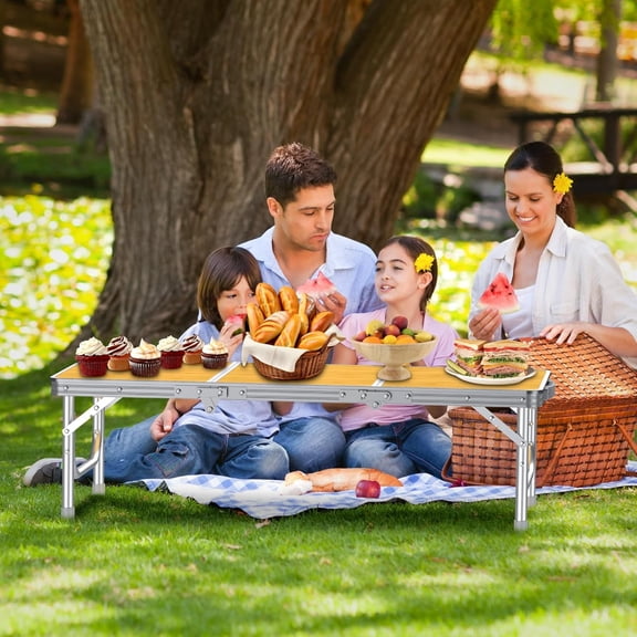 3ft Low Folding Picnic Table(34.2''x15.7''x10.3''), Thicker Aluminum Legs Beach Table with Handle & Carry Bag, Lightweight Small Camping Table for Picnic Beach Camping Party, Yellow