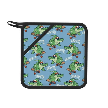 

Matuu Crocodile Riding Skateboard for Square Silicone Anti-hot Pad for Kitchen Potholders Hot Dishers Spoon Holder