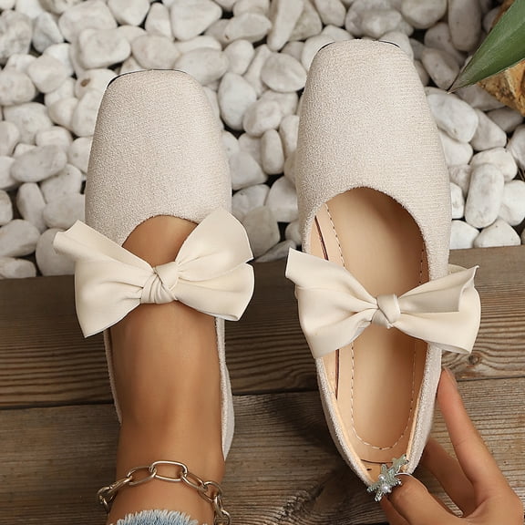 DIVVce Satin Bow Square Toe Ballet Flats For Women Closed Slip On Comfort Casual Dress Footwear