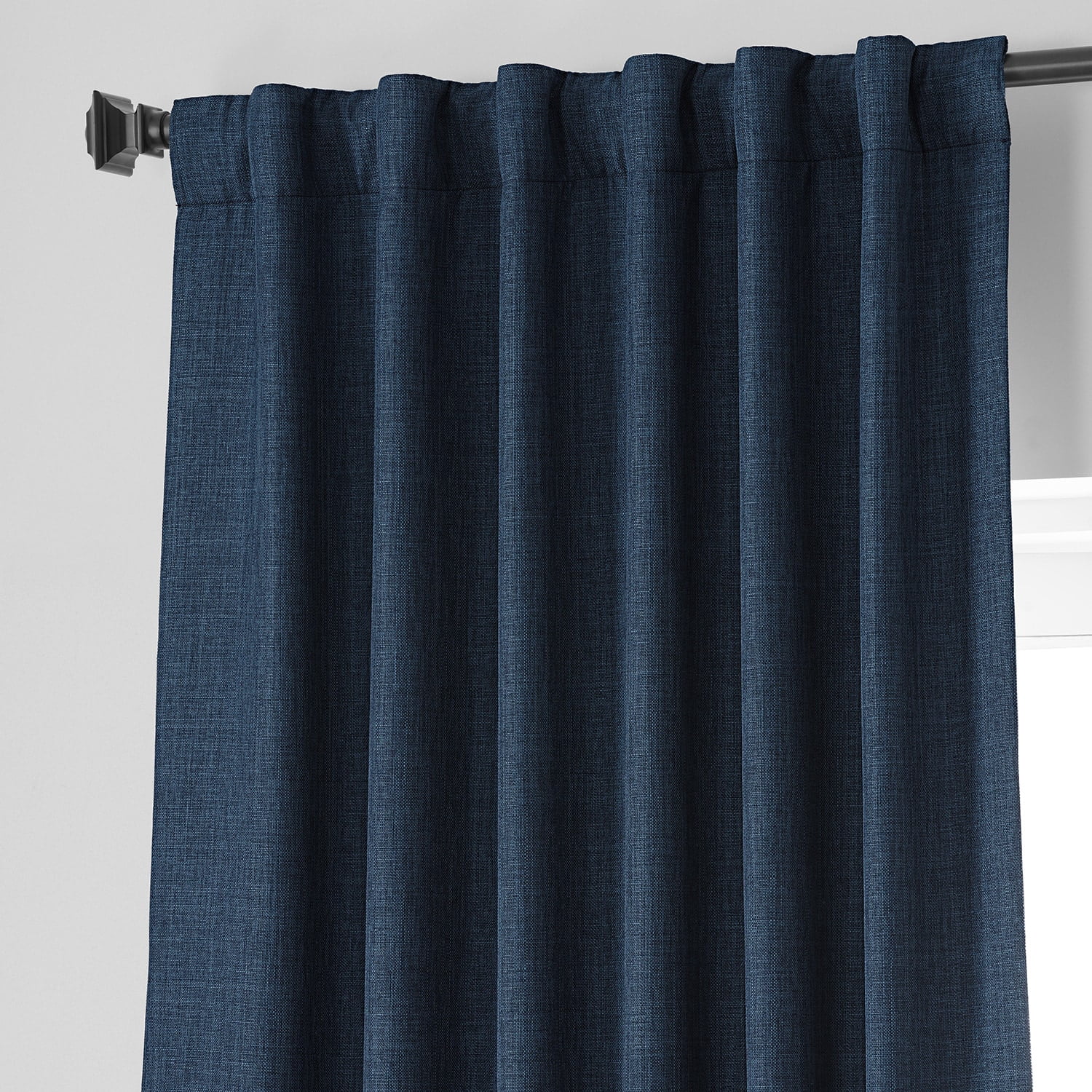 Signature Voyager Blue Faux Linen Blackout Curtain (1 Panel), Voyager Blue, 50W X 108L