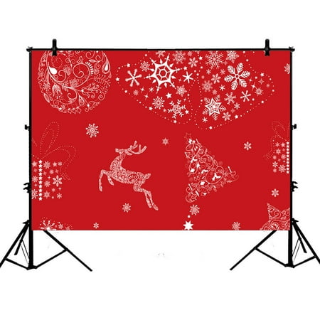 Image of GCKG 7x5ft Christmas Photography Backdrop Xmas Merry Christmas Reindeer Red Polyester Photography Backdrop Studio Photo Props Background