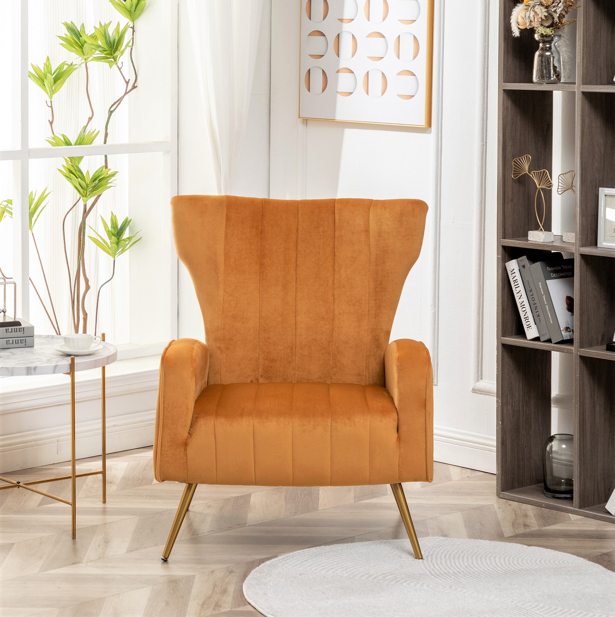 US Pride Furniture Kaleigh 27.56"W Velvet Sofa Chair with Metal Legs, Mustard Yellow