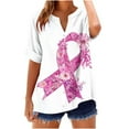 thumbnail image 3 of Nfurl Women Cotton Linen Breast Cancer T Shirts Pink Ribbon Graphic Tees Casual Short Sleeve V Neck Button Down Tshirts Gifts for Cancers Warrior Pink XXL, 3 of 5