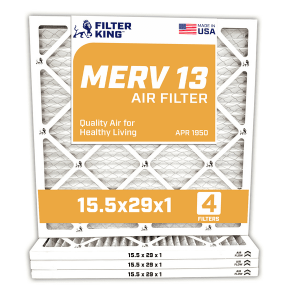 Filter King 15.5x29x1 Air Filter | 4-PACK | MERV 13 HVAC Pleated A/C Furnace Filters | MADE IN USA | Actual Size: 15.5 x 29 x .75"