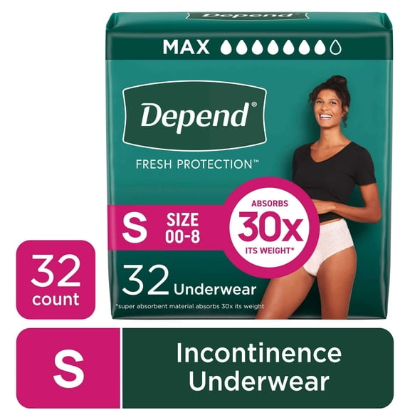 Depend Fresh Protection Incontinence Underwear for Women, Adult Diapers, S, 32 Count