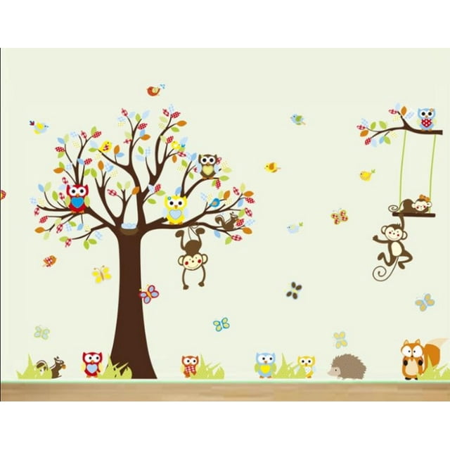Vinil Decorativo Infantil Sala Cuarto Árbol Con Changos Dara Baby Syene VinDe123