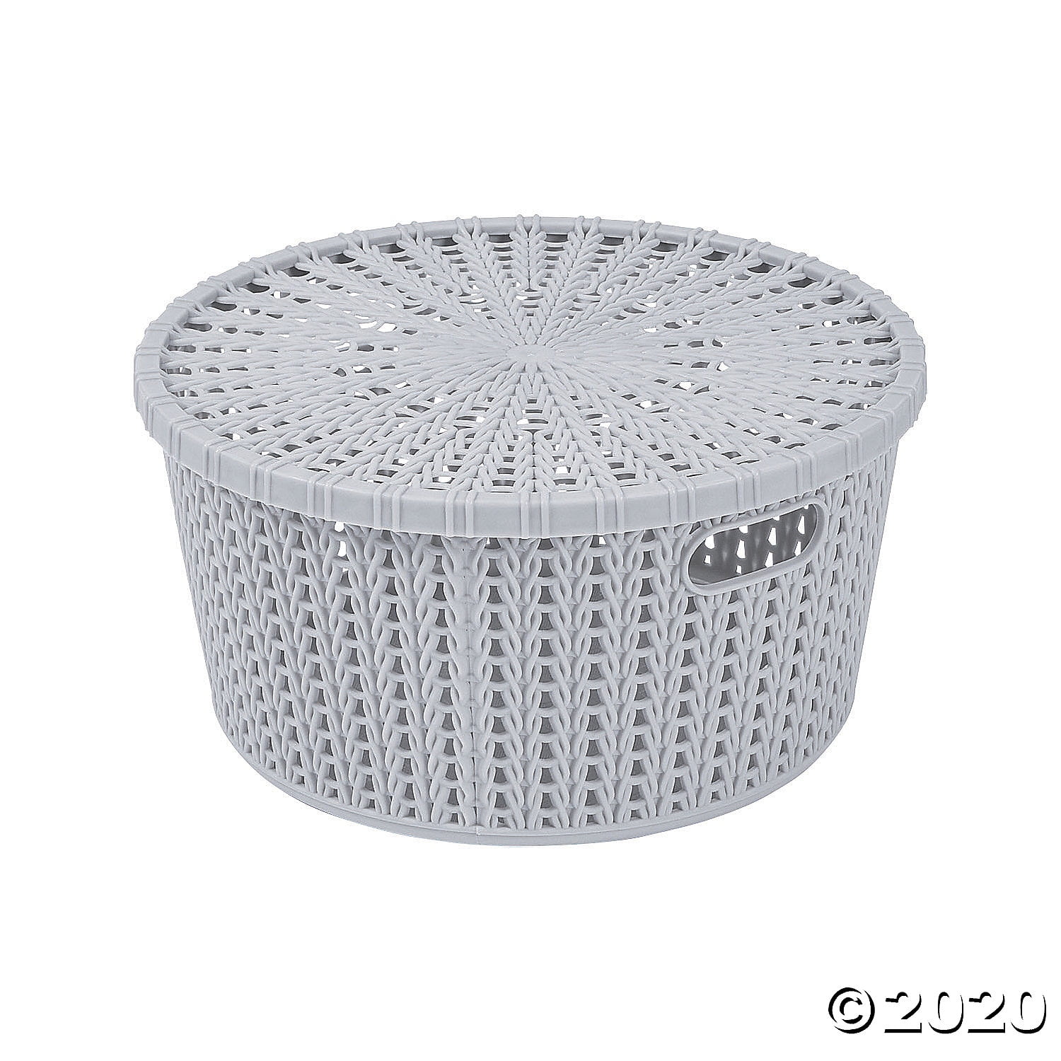 Grey Round Woven Storage Baskets With, Grey Woven Storage Box With Lid
