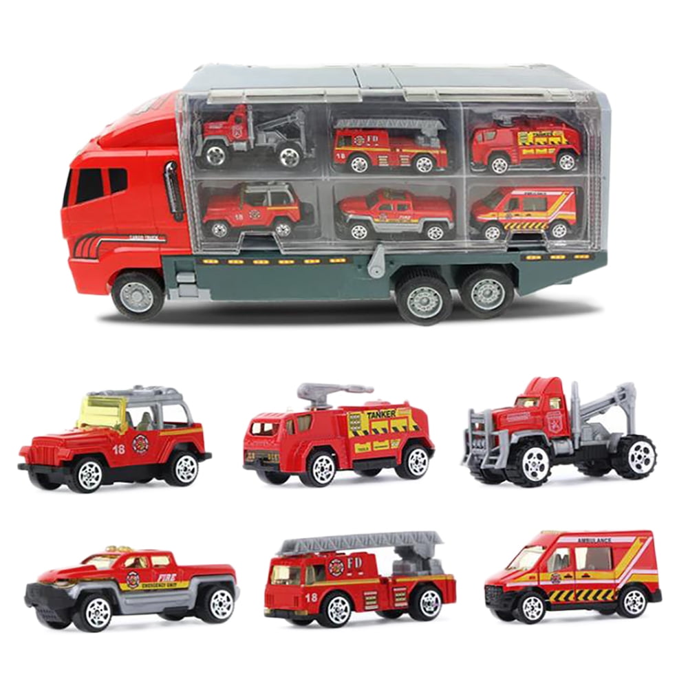 2 in 1 Big Truck Toy 6pcs Mini Alloy Diecast Car Model 164 Scale Toys