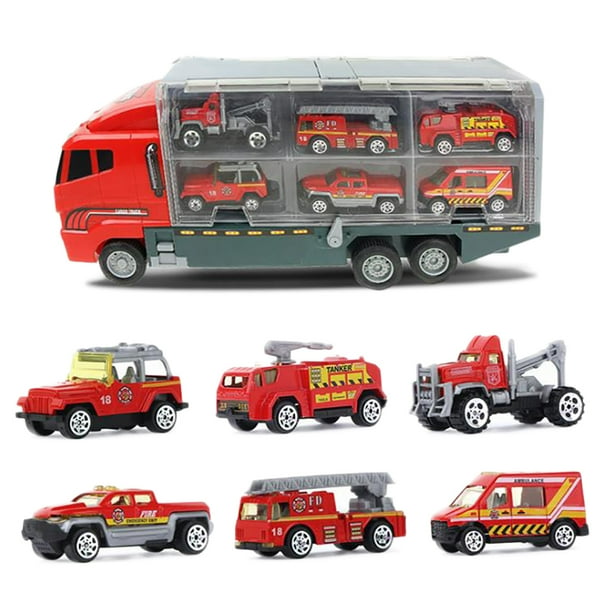 2 in 1 Big Truck Toy 6pcs Mini Alloy Diecast Car Model 164 Scale Toys