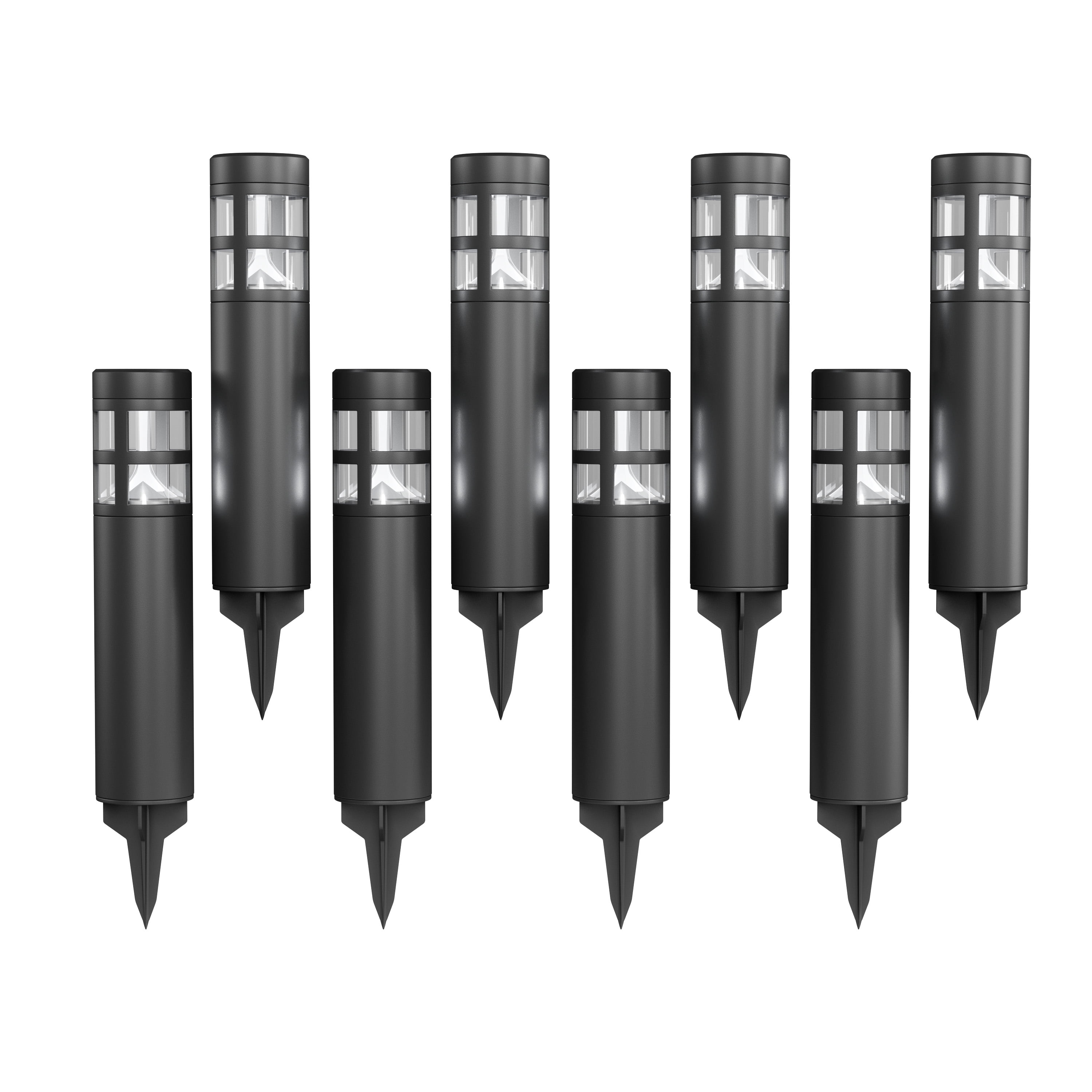 Pure Garden Set of 8 LED Solar Path Bollard Lights for Landscape (Black)