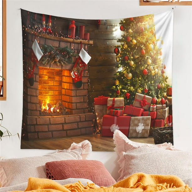 DJKDJL Christmas Decorations Trendy Christmas Tapestry Wall Hanging Decor 39.4x 59 Inches Chritmas Fireplace Tapestry Back drop For Home Decor Chritmas Tree Wall Flag Tapestry Walmart