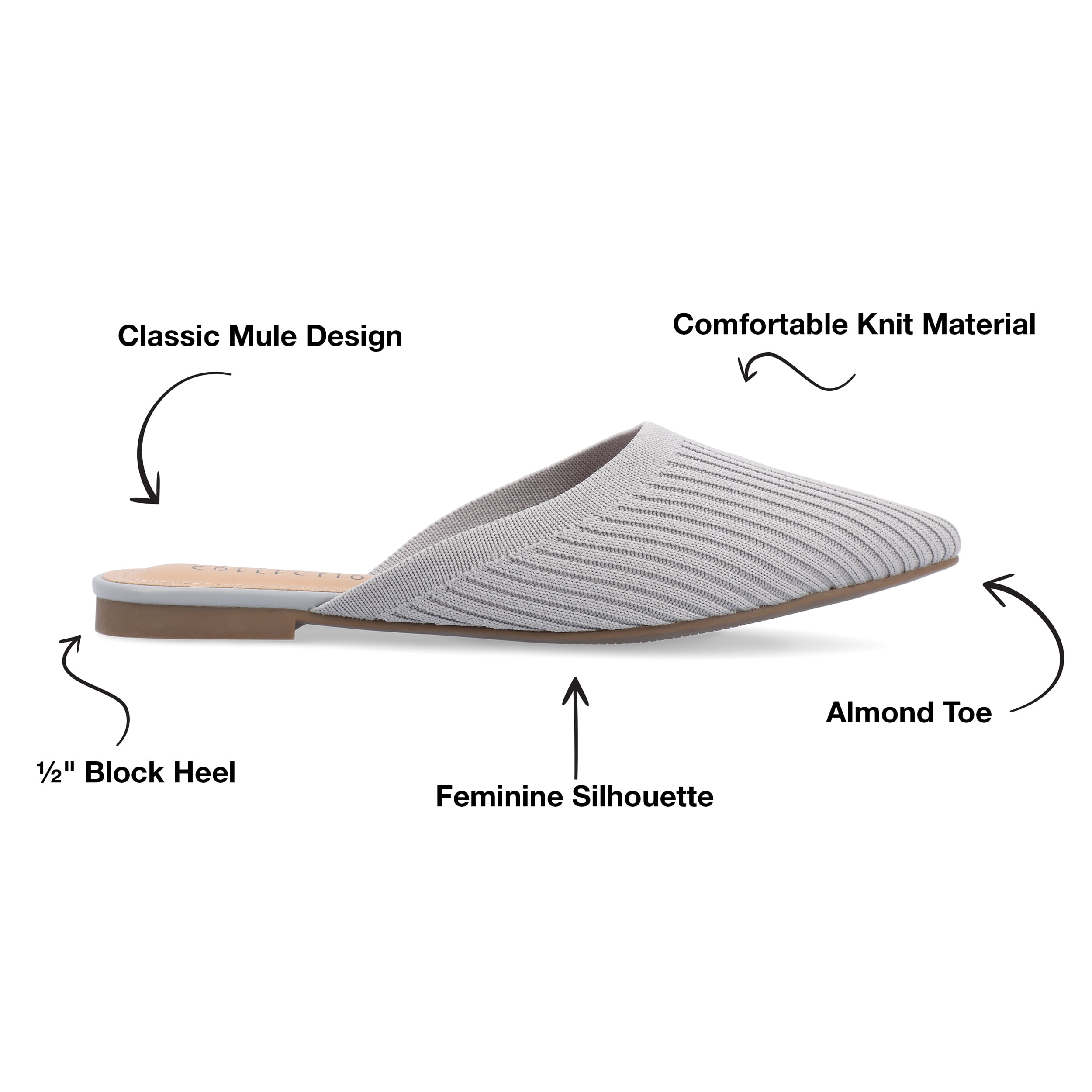 Journee Womens Aniee Slip On Almond Toe Mule Flats, Widths Available