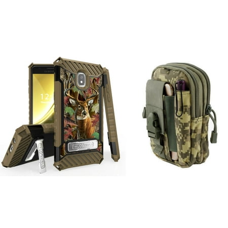 Bemz Accessory Bundle for Alcatel TCL LX - Tri-Shield Military Grade Kickstand Case (Camo Deer) with Tactical Utility MOLLE Pack (ACU Camo) and Atom Cloth for Alcatel TCL