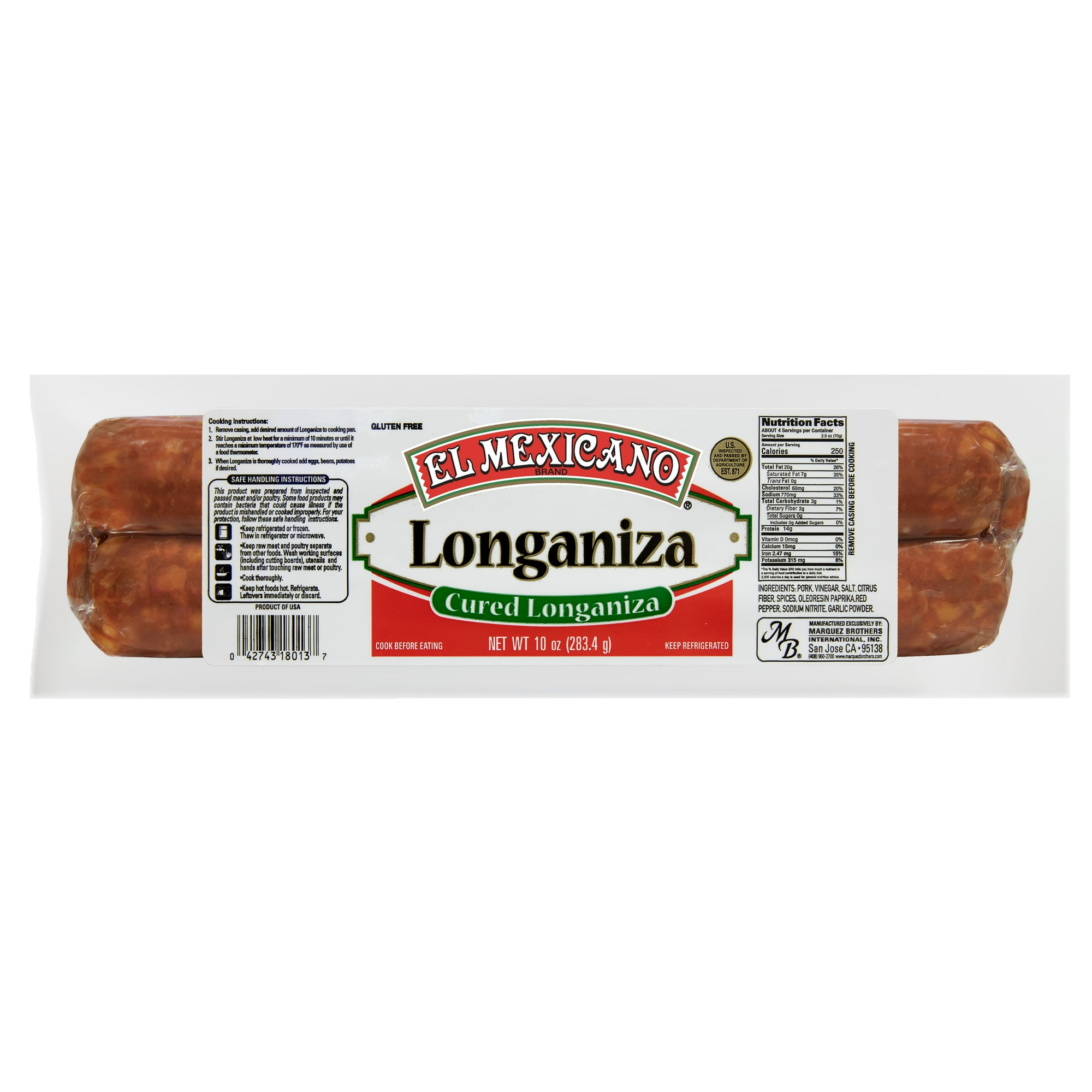 El Mexicano Cured Longaniza, Sausage, 10 oz Refrigerated