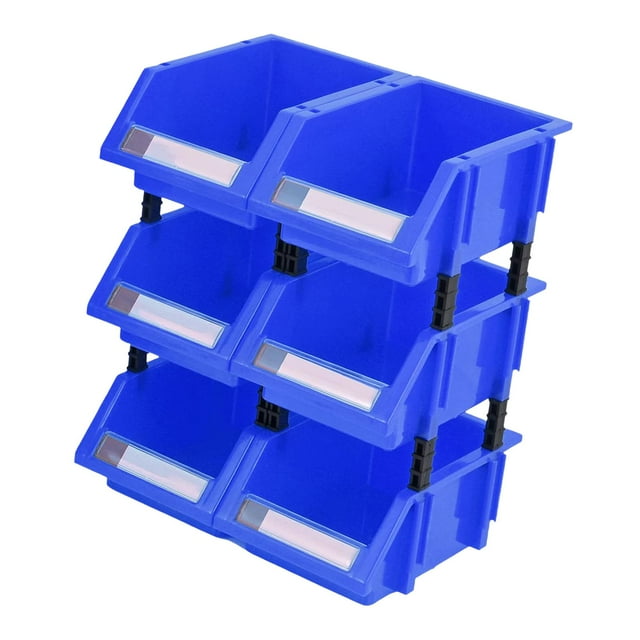 6 Pcs Bac de Rangement Empilable avec 4 Piliers Connect Rangement de Quincaillerie Bleu