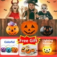 thumbnail image 2 of Djunllk 5 Pcs Halloween Plastic Pumpkin Bucket with Handles & Light, Trick or Treat Bucket Snack Pails Halloween Candy Basket for Party Favors, Halloween Decorations Party Supplies, 2 of 9