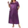 thumbnail image 2 of DARING DIVA Women's Plus Size Satin Short Sleeve Maxi  Nightgown 3X Purple, 2 of 5