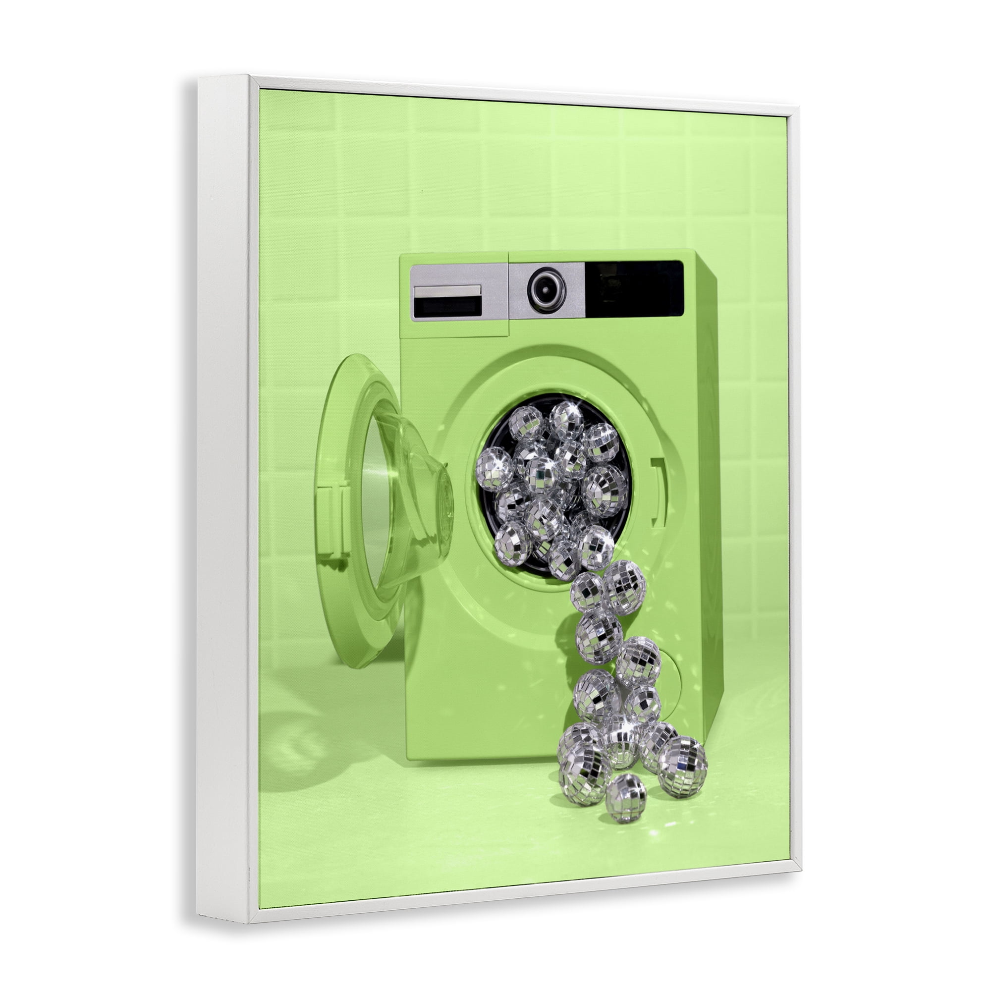 Stupell Industries Disco Laundry Machine over Lime White Framed Giclee Art, design by LISH Creative