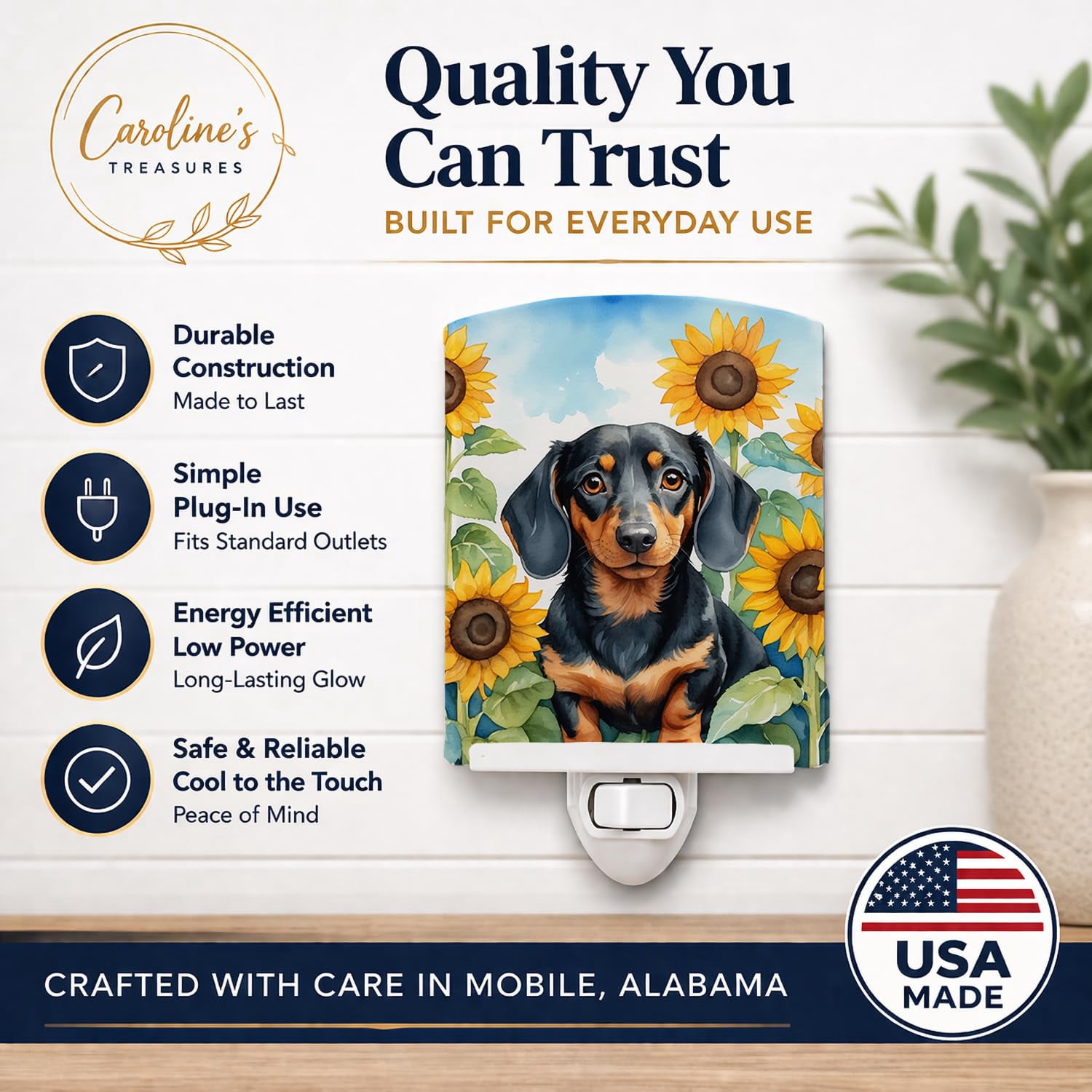 Dachshund in Sunflowers Ceramic Night Light 4 in x 6 in