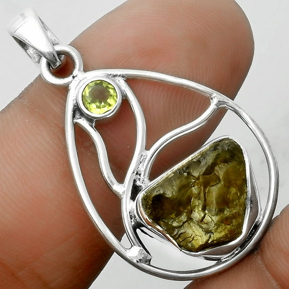 Rare Kornerupine Rough & Peridot 925 Sterling Silver Pendant Jewelry P-1572 SDP115756