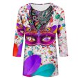 thumbnail image 5 of Cavosen Mardi Gras Womens Casual Tops 3/4 Sleeves Carnival Mask Graphic Print Shirts Crewneck Party Festival Blouse Loose Trendy Holiday Tops Dressy Party Funny Tees Purple XL, 5 of 5