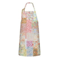 Pioneer Flower Floral Print Pattern Apron-Garden Aprons for Women with Pockets-Cotton Linen Waterproof Kitchen Cooking Gardening Aprons Adjustable for Kitchen,Cooking,BBQ and Salon 33x27 Inch