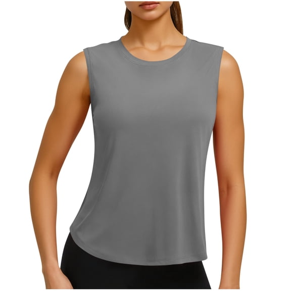 Workout Tank Tops for Women Crew Neck Athletic Shirts Quick Dry Back Pleat Yoga Running Gym Muscle Tank