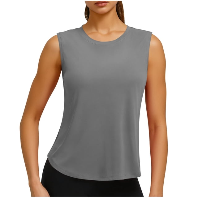 Tops Casuales sin Mangas para las Mujeres Color Sólido Cuello Redondo Suéter Blusa, las Señoras Tops sin Mangas Y Blusas Suaves Respirables Primavera Verano