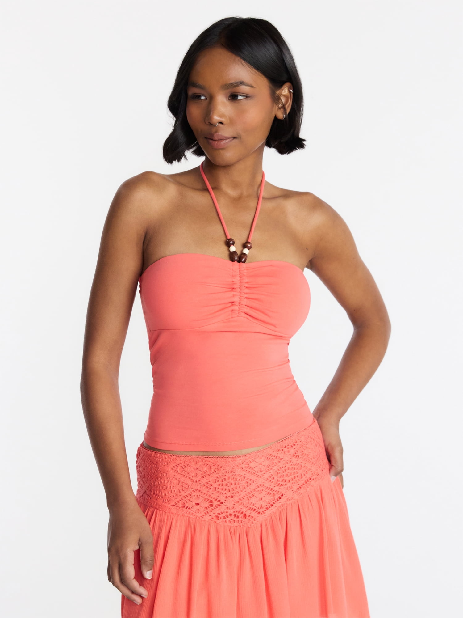 No Boundaries Women's Babydoll Top with Short Sleeves, Square Neck