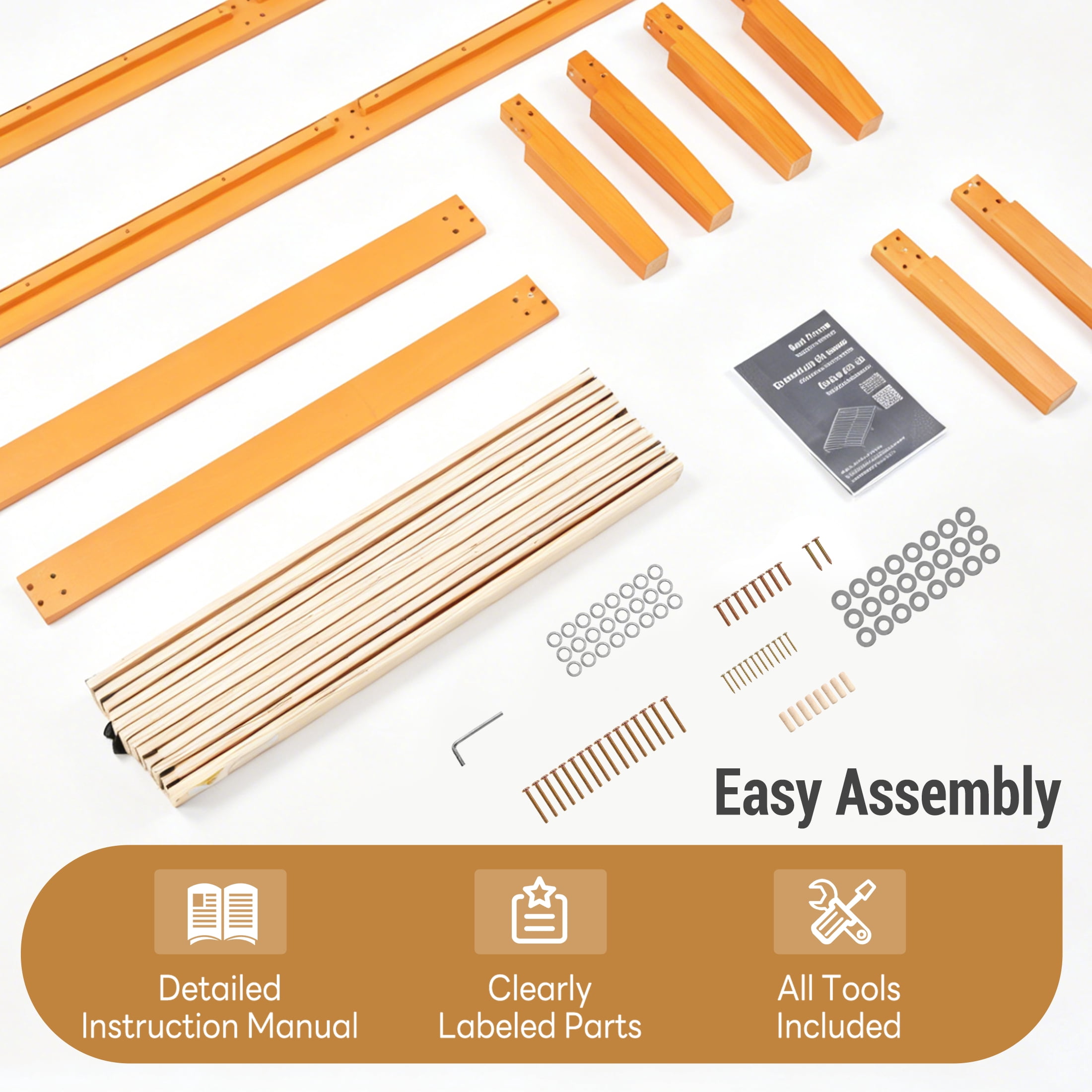 EDX 14 inch Twin Bed Frame, No Box Spring Needed, Wooden Platform Bed Frame Mattress Foundation with Support Slats, Natural Pine