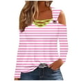 thumbnail image 2 of CLOISE Womens Shirts Fall Cute Striped Tees Scoop Neck Long Sleeve Cold Shoulder Tops Oversized Hollow Colorblock Shirts Flowy Clothes Pink XL, 2 of 5