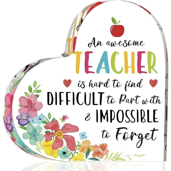 Teacher Appreciation Gifts, Best Teacher Gifts, Heart Shape Teacher Plaque Gift for Teacher, Thank You Teacher Gifts from Student, Paperweight 4"x 4"', Unique Teacher Gifts