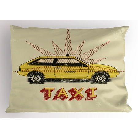 - Retro Pillow Sham Pop Art Style Old Fashioned Taxi Cab with Grunge Effects Vintage Car Graphic, Decorative Standard Size Printed Pillowcase, 26 X 20 Inches, Beige Yellow Ruby, by Ambesonne
