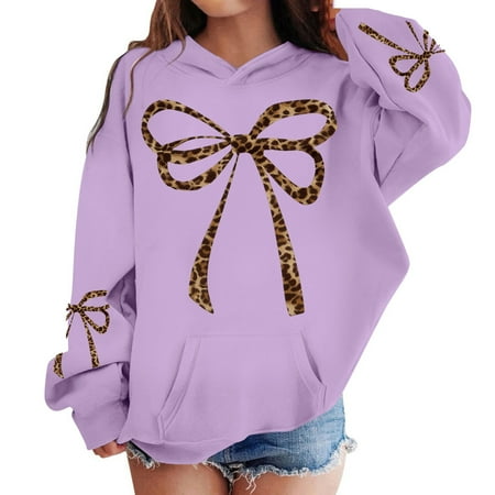 Gaexia Cute Girls Bow Graphic Sweatshirt Hoodies For Kids Kawaii Hoodie Letter Pullover Long Sleeve Shirts Top