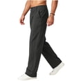 thumbnail image 6 of Hvogkswy Linen Pants Men Button Zipper Closure Loose Fitted Straight Ankle Pants with Pockets Lightweight Comfy Outdoor Hiking Pants, 6 of 8