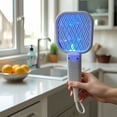 thumbnail image 3 of Electric Fly Swatter Racket Fly Zapper - Powerful Mosquito Zapper Racket Foldable Hanging Standing Handheld Rechargeable Fly Killer, 3-Layer Safe for Humans Pets (white), 3 of 5