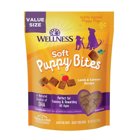 Wellness Soft Puppy Bites Healthy Grain-Free Treats for Training, Dog Treats with Real Meat and DHA, No Artificial Flavors (Lamb & Salmon, 8-Ounce Bag) KK25