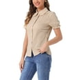 thumbnail image 4 of INSPIRAR CHIC Blusas de Algodón con Cuello Peter Pan y Botones Vintage para Mujeres Chic Color Caqui Talla S, 4 of 5
