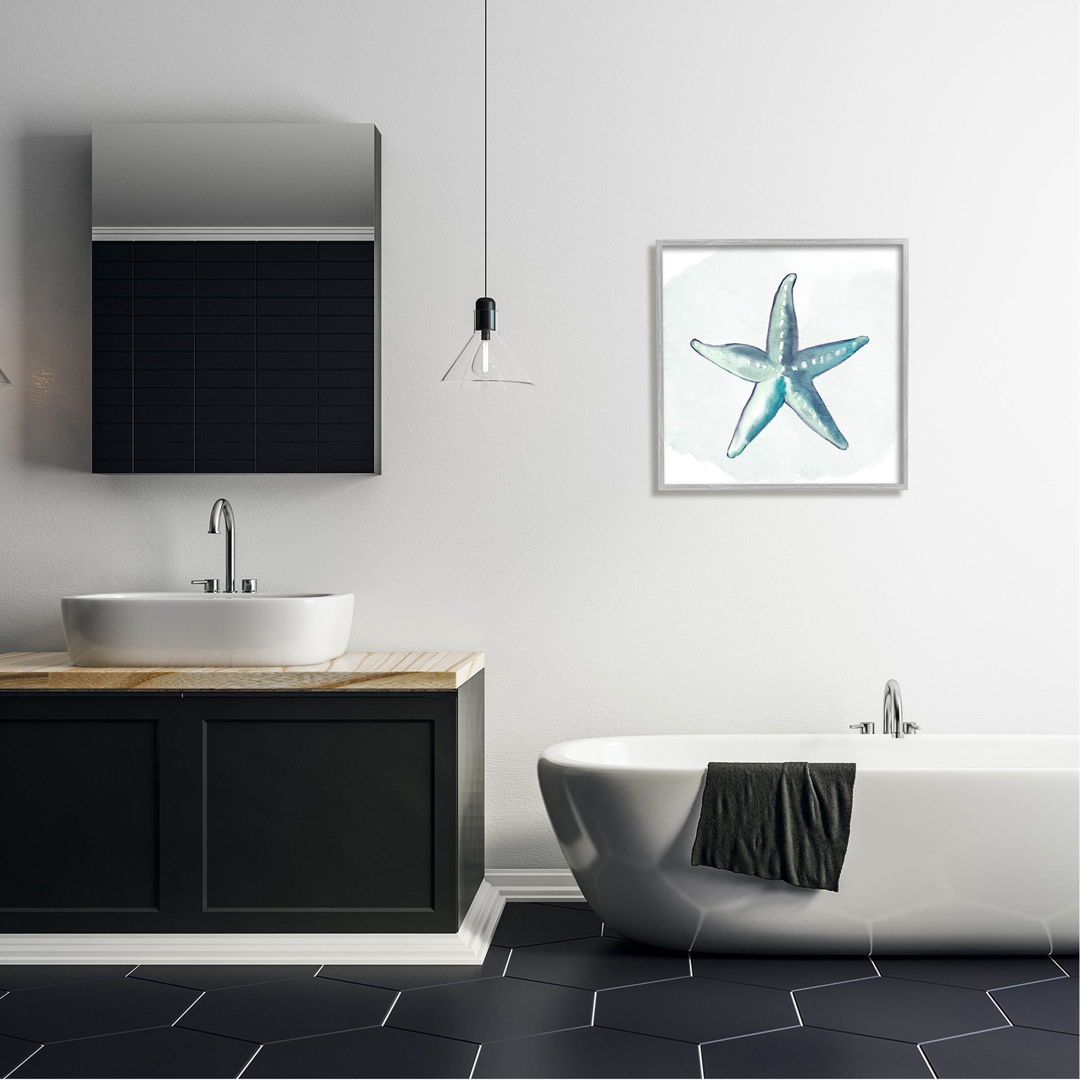 Stupell Industries Muted Blue Aquatic Starfish Graphic Art Gray Framed Art Print Wall Art, Design by Kim Allen