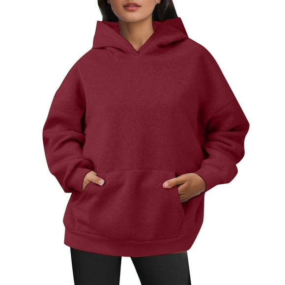 Huaizzzy Womens Oversized Sweatshirts Pullover Hoodies Short Velvet Sweaters Long Sleeve with Pockets Winter Fall Outfits Clothes Woman's Hoodies Long Hoodie Women Casual Comfy Hoodie Women Zip up