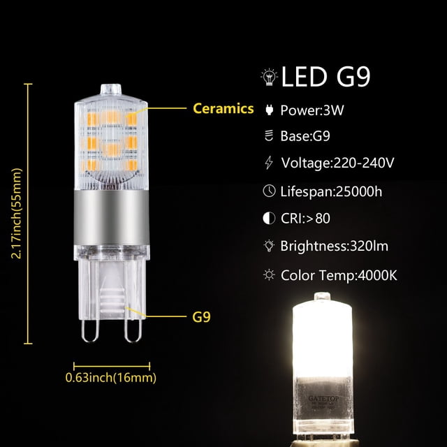 Lámpara de maíz LED G9 AC220V 3W, luz blanca cálida no estroboscópica, adecuada para lámpara de araña de cristal, puede reemplazar a lámpara halógena de 50 vatios