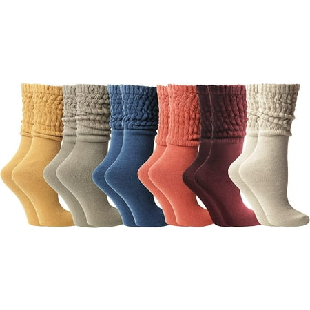 

6 Pairs Yacht & Smith Womens Cotton Slouch Socks Womens Knee High Boot Socks 9-11 (Earth Tone)