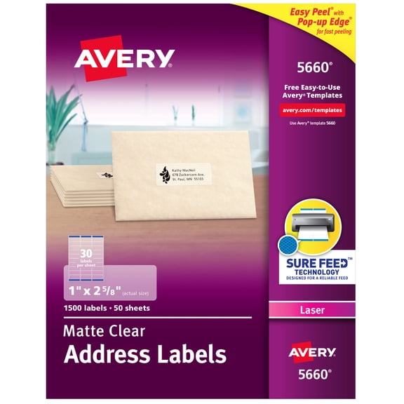 Avery Address Labels, 1" x 2-5/8", Matte Clear, 1,500ct (5660)