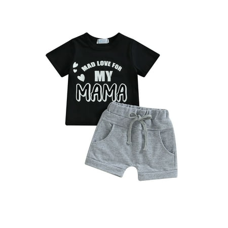 

jaweiwi Baby Toddler Boys Shorts Clothes Set 0 6M 12M 18M 24M 2T 3T Short Sleeve Letters Print T-shirt with Elastic Waist Shorts Summer Outfit