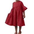 thumbnail image 1 of Tranfacy Robe d'Été pour Filles, Robe à Manches Courtes pour Filles, Robe Unie pour Enfants de Moyenne à Grande Taille, Robe Plissée Décontractée à Col Rond à Manches Mi-Longues, 1 of 4