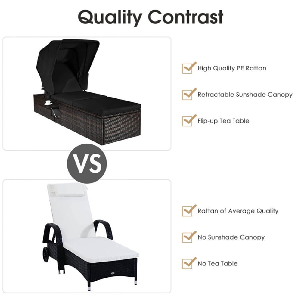 Aimee Lii Outdoor Adjustable Cushioned Chaise Lounge Chair with Folding Canopy, Patio Loungers, Black Aimee Lii Outdoor Adjustable Cushioned Chaise Lounge Chair with Folding Canopy, Patio Loungers, Black