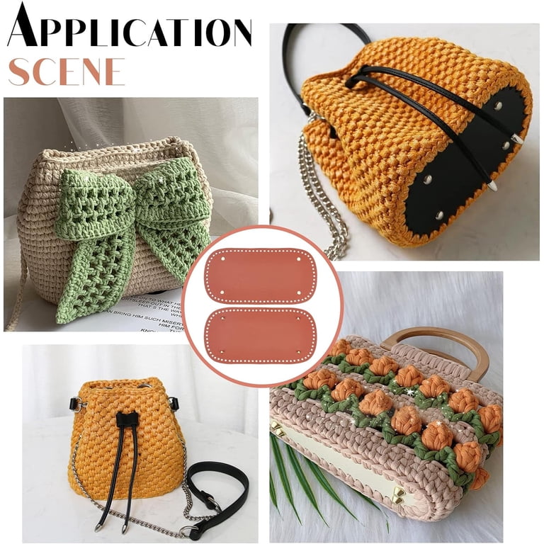 10 Pcs PU Leather Bag Bottom Bases - Oval Shape With Holes, For Crochet, Knitting, DIY Tote Bags