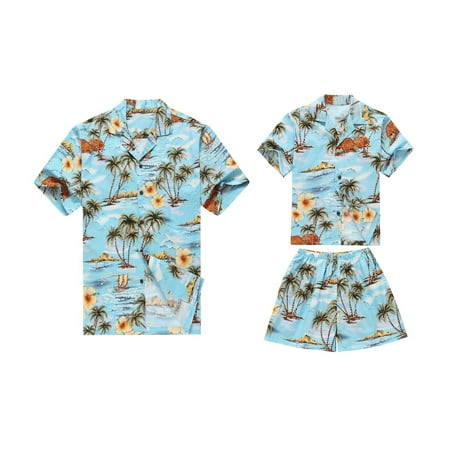 Made in Hawaii Matching Father Son Shirts Cabana Set in Grey Palms Houses Wave 2XL-6