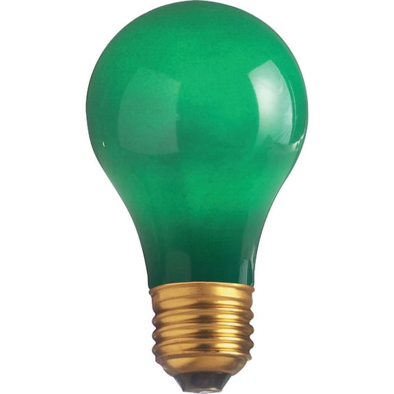 Satco S6091 - 25 watt A19 Incandescent; Ceramic Green; 1000 average rated hours; 10 lumens; Medium base; 130 volts